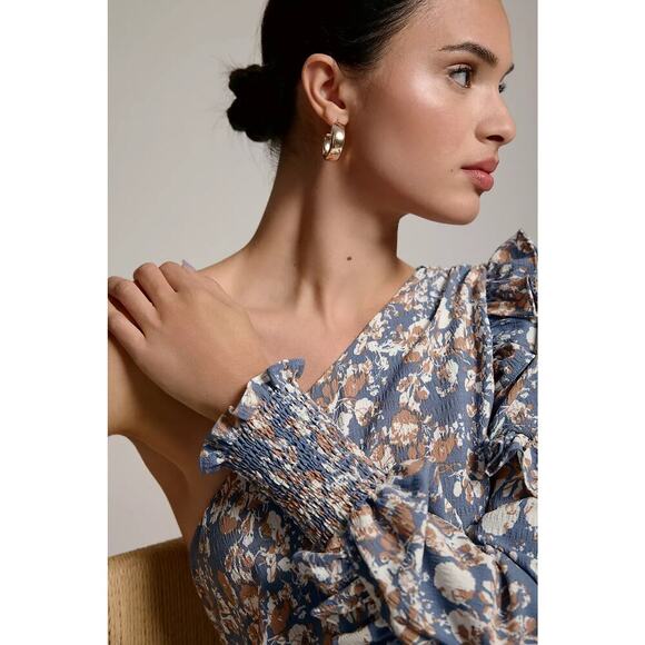 Anthropologie En Saison Loire One-Shoulder Romper Blue Floral Medium Playful - Picture 3 of 15